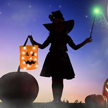 ANYMONYPF 3 Pieces Halloween LED Light Candy Bags Light Up Halloween Trick or Treat Bags Ghost Pumpkin Witch Bucket Halloween Treat Bags for Kids Halloween Party Favors