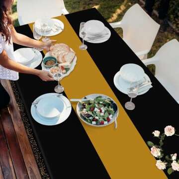 3 Pack New Years Tablecloth,Black and Gold Tablecloths for Rectangle Tables,New Years Decorations,54" x 108" Disposable Plastic Table Cloth for Parties,Birthday Party Decorations,Graduation,Wedding