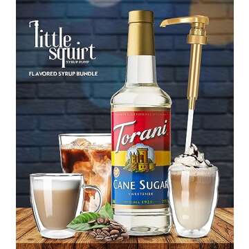 Cane Sugar Syrup Sweetener 25.4 Ounces, Torani Cane Sugar with Little Squirt Syrup Pump