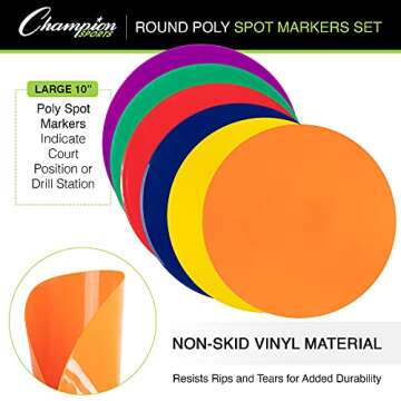 Champion Sports MSPSET Poly Spot Markers for Sports, Activities, and Social Distancing - 10-inch, Set of 6 - Multicolor