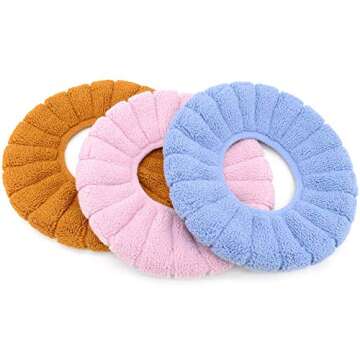 Guojanfon Bathroom Soft Thicker Warmer Stretchable Washable Cloth Toilet Seat Cover Pads, 3PCS (Blue, Pink, Grey)