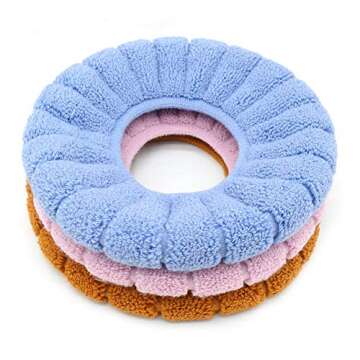 Guojanfon Bathroom Soft Thicker Warmer Stretchable Washable Cloth Toilet Seat Cover Pads, 3PCS (Blue, Pink, Grey)