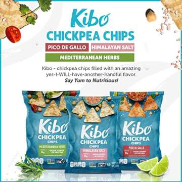 Kibo Chickpea Chips - High Protein/Fiber, Plant-Based, Cert. Gluten Free, Non-GMO, Vegan, Kosher, 3 Flavor Variety Pack, 1oz 6 pk