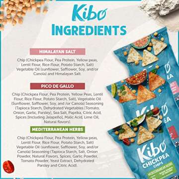 Kibo Chickpea Chips - High Protein/Fiber, Plant-Based, Cert. Gluten Free, Non-GMO, Vegan, Kosher, 3 Flavor Variety Pack, 1oz 6 pk