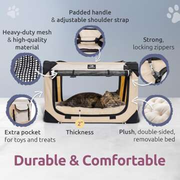 Large Cat Carrier & Dog Carrier for Most Cats or Small Dog. Soft Sided Pet Carrier for Travel. Collapsible Portable Cat Bag with Soft Bed, Top & Side Loading, Locking Zippers, Puppy Crate & Cat Kennel