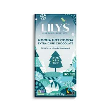 Mocha Hot Cocoa Chocolate Bar by Lily's Sweets | Made with Stevia, No Added Sugar, Low-Carb, Keto-Friendly | 70% Cocoa | Fair Trade, Gluten-Free & Non-GMO | 2.8 ounce, 4-Pack