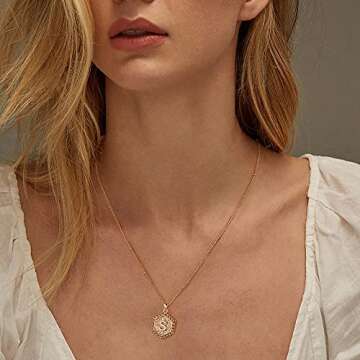 Gold Layered Initial Necklaces for Women, Handmade 14K Gold Plated Cute Bar Necklace Bead Chain Layering Hexagon Letter Y Pendant Initial Necklace Layered Necklaces for Women Gold Jewelry Gifts (Y)