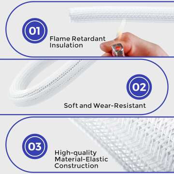 Cable Management Sleeves 1in - 2 Pack 4.1ft Split Braided Cable Sleeve White, Hard PE Cord Protectors from Pets, Wire Organizers for Cords, Flexible Cord Wrap Wire Sleeve for Computer Cord Organizer