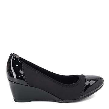 LifeStride Womens Juliana Stretch Wedge Pump, Black, 8.5 US