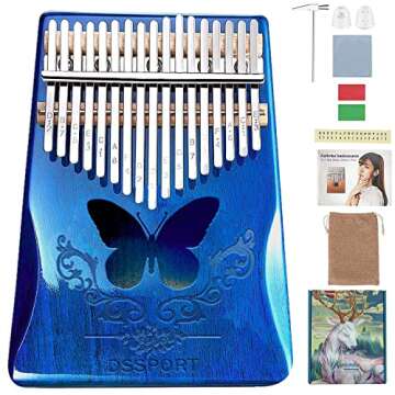 Kalimba 17 Keys, DSSPORT Portable Finger Piano with Tune Hammer and Music Books Set, Wood Thumb Piano Music Gifts for Kids Adults Beginners and Music Lovers (Blue-17key)