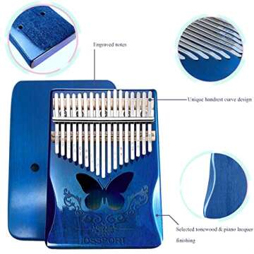 Kalimba 17 Keys, DSSPORT Portable Finger Piano with Tune Hammer and Music Books Set, Wood Thumb Piano Music Gifts for Kids Adults Beginners and Music Lovers (Blue-17key)