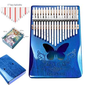 Kalimba 17 Keys, DSSPORT Portable Finger Piano with Tune Hammer and Music Books Set, Wood Thumb Piano Music Gifts for Kids Adults Beginners and Music Lovers (Blue-17key)