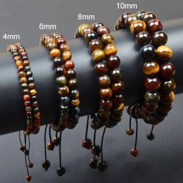 Multicolor Tiger's Eye Massive Beads - Vitality and Abundance - Handmade Yoga Natural Stone Crystal Healing Power Energy Gifts for Unisex Adult Bracelet Macrame Adjustable 4mm