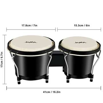 VANPHY Bongo Drum Set with Tuning Wrench Bongos for Kids Adults Beginners Transparent Bongo Drums 6" and 7" Tunable Percussion Instruments Bongo Drum Natural Animal Hides Metal Bongo(Black)