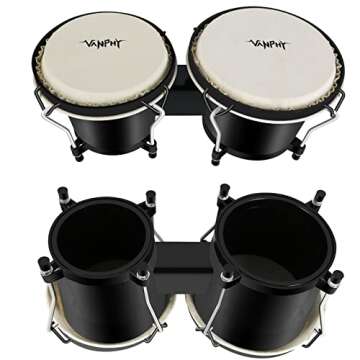 VANPHY Bongo Drum Set with Tuning Wrench Bongos for Kids Adults Beginners Transparent Bongo Drums 6" and 7" Tunable Percussion Instruments Bongo Drum Natural Animal Hides Metal Bongo(Black)