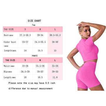 IMEKIS Women's Seamless Yoga Outfits Two Pieces Workout Short Sleeve Crop Top Sports Bra + High Waisted Running Shorts Sets Biker Activewear Athletic Fitness Gym Sexy Active Tracksuit Hot Pink Large