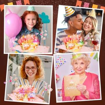 Pop Up Birthday Cards with LED & Music for Women