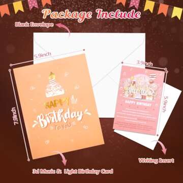 Pop Up Birthday Cards with LED & Music for Women