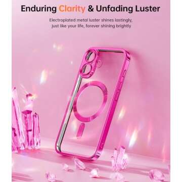 Meifigno Candy Series Case Designed for iPhone 16 Plus 6.7’’, [2X Screen Protectors] [Glitter Card & Wrist Strap] [MagSafe Compatible] Full Camera Protection for 16 Plus Case, Hot Pink