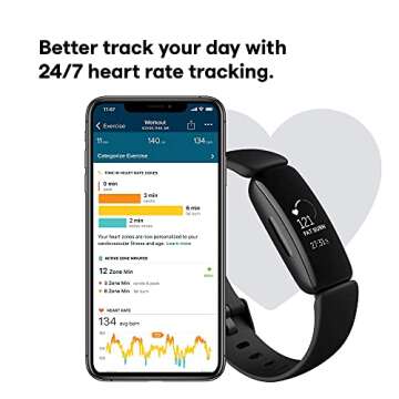 Fitbit Inspire 2 Health & Fitness Tracker with a Free 1-Year Premium Trial, 24/7 Heart Rate, Black/Black, One Size (S & L Bands Included) (Renewed)