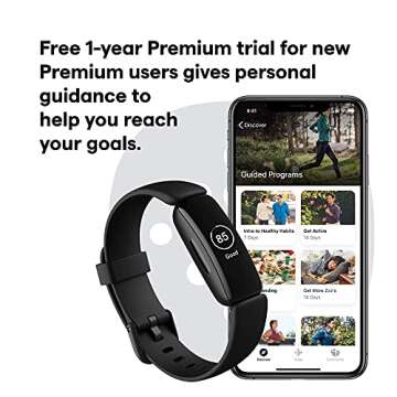 Fitbit Inspire 2 Health & Fitness Tracker with a Free 1-Year Premium Trial, 24/7 Heart Rate, Black/Black, One Size (S & L Bands Included) (Renewed)