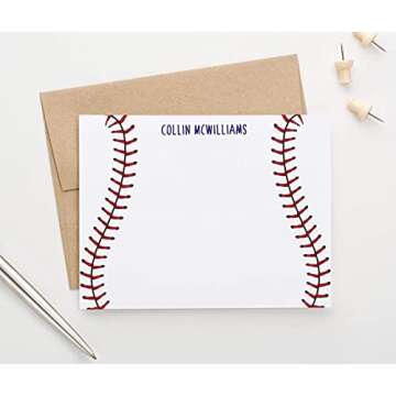 Personalized Baseball Stationary for Boys or Girls, Personalized Baseball Note Cards with Envelopes, Baseball Stationery Set for Boys, Sports Stationary Cards Set, Your Choice of Colors and Quantity