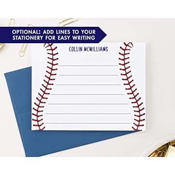 Personalized Baseball Stationary for Boys or Girls, Personalized Baseball Note Cards with Envelopes, Baseball Stationery Set for Boys, Sports Stationary Cards Set, Your Choice of Colors and Quantity