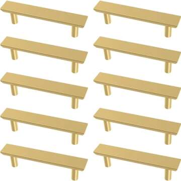 Franklin Brass Simple Chamfered (10-Pack) Cabinet Handles 3" Hole to Hole Modern Gold Kitchen Cabinet Pulls Drawer Handles Cabinet Hardware Dresser Drawer Pulls P40844K-117-C