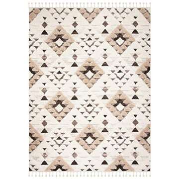 SAFAVIEH Moroccan Tassel Shag Collection Area Rug - 8' x 10', Ivory & Brown, Boho Design, Non-Shedding & Easy Care, 2-inch Thick Ideal for High Traffic Areas in Living Room, Bedroom (MTS688A)