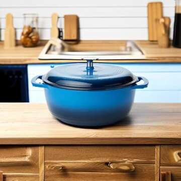 Amazon Basics Enameled Cast Iron Round Dutch Oven with Lid and Dual Handles, Heavy-Duty & Small, 4.3-Quart, Blue