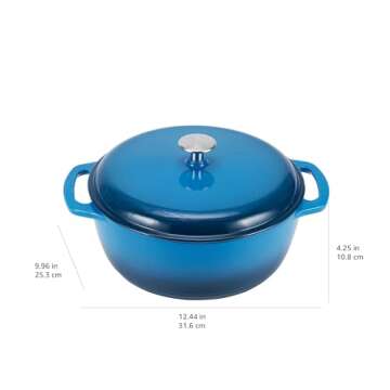 Amazon Basics Enameled Cast Iron Round Dutch Oven with Lid and Dual Handles, Heavy-Duty & Small, 4.3-Quart, Blue