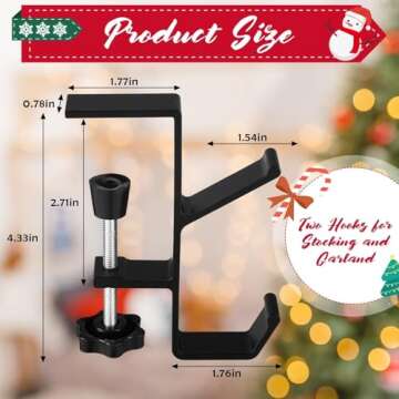 2 in 1 Mantel Hanger for Garland, Adjustable Stocking Hangers for Mantel Weighted, Fireplace Garland Hangers Heavy Duty for Door Frame, Two Hooks Dual Purpose and Padded Contact Points(6pcs)