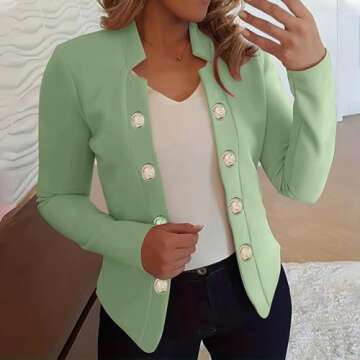 Blazers for Women Business Casual Fashion Fall Open Front Long Sleeve Button Solid Suit Jackets Work Office Blazer