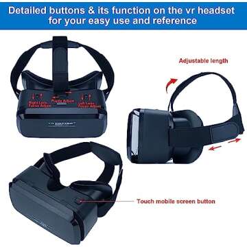 VR Headsets for Phone Cell Phone Virtual Reality headsets 3D Glasses Helmets VR Goggles for TV Movies Video Games Compatible to iOS Android Support 4.7” to 7.3” Mobile Screen (B95)