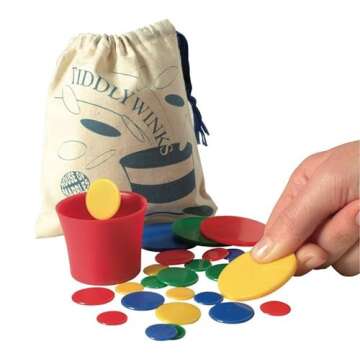 House of Marbles Tiddlywinks, a Traditional Family Game with 28 Multicolored Pieces, is a Timeless Retro Classic Travel Game for Kids or Adults with a Nostalgic Educational Board Game Feel