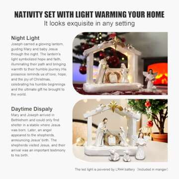 TroupePal Nativity Set -Nativity Sets & Figures with Manger and Little Animals, Christmas Nativity Tabletop Scene Indoor Figurine Decor for Xmas with LED Light, 7-Pieces