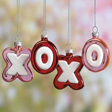 Lillian Vernon XOXO Blown Glass Valentine’s Day Ornaments - Handcrafted Hanging Tree Decorations, Valentine's Day XOXO Holiday & Party Decor, Red & Pink Design, 12-Piece Set