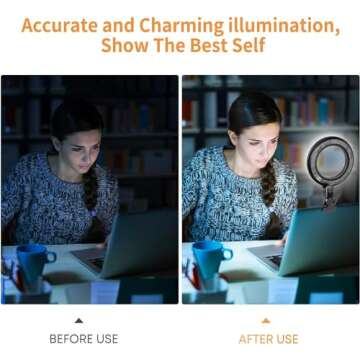 Video Conference Lighting Kit, Ring Light Clip on Laptop Monitor with 5 Dimmable Color & 5 Brightness Level for Webcam Lighting/Zoom Lighting/Remote Working/Self Broadcasting and Live Streaming, etc
