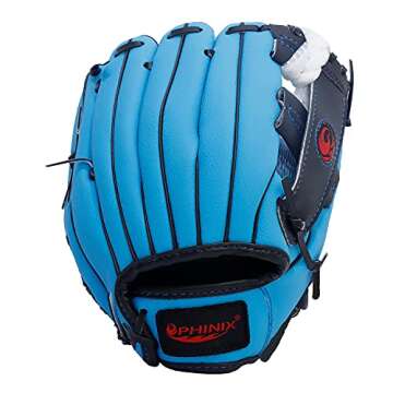 PHINIX 8 1/2" Baseball Glove Tee Ball Mitts and Foam Ball for Kids Beginner Play Training Right Hand Throw Blue