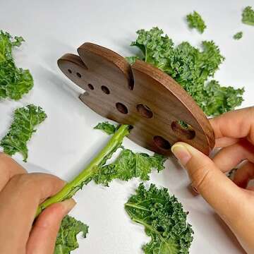 Wooden Herb Stripping Tool Herb Stripper 8 Holes Herb Pealer For Kale, Chard, Collard Greens, Mint, Beets, Celery, Dill, Lettuce, Thyme, Basil, Rosemary, Etc.