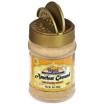 Rani Amchur (Mango) Ground Powder Spice 3oz (85g) PET Jar ~ All Natural, Indian Origin | No Color | Gluten Friendly | Vegan | NON-GMO | Kosher | No Salt or fillers