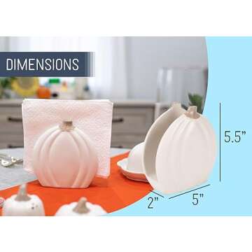 Nat & Jules Pumpkin Shaped Standard Size Ceramic Napkin Holder: Perfect for Your Indoor Home Fall & Thanksgiving Decorations for Table Décor & Centerpieces, Cream