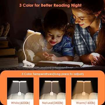 Book Light for Reading in Bed, Clip on Reading Light 14 LED Rechargeable Portable Night Bookmark Lamp for Kids 80 Hrs Runtime Amber Eye Caring Booklight - 3 Color Temp & Stepless Dimming (White)