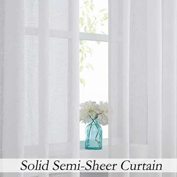 Central Park White Sheer Window Curtain Panels Linen Texture Solid Window Treatment Sets Drape Pairs Rod Pocket Curtains for Living and Bedroom Rustic Farmhouse 84 inches Long, 2 Panels