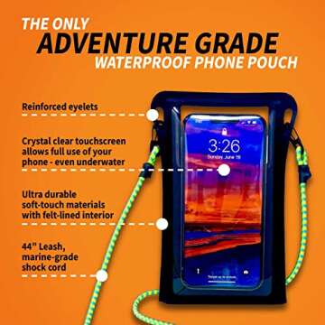 Stash7 Waterproof Phone Pouch w/Long Lanyard | IPX8 Adventure Grade Cellphone Dry Bag Case, Fits iPhone 15 Pro Max,14 Pro Max, 13 Pro Max, XS, XR, Galaxy S21, for Snorkeling, Kayaking, Cruise Blue