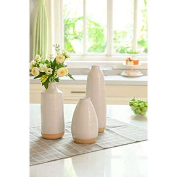 TERESA'S COLLECTIONS White Vases for Home Decor,Farmhouse Ceramic Rustic Vase for Centerpieces, Decorative Vases for Living Room, Mantel,Table, Ideal Housewarming Gifts for Mom Decor,11"Vase Set of 3