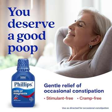 Phillips’ Milk of Magnesia Liquid Laxative, Wild Cherry Flavor, Stimulant Free, Cramp Free Relief of Occasional Constipation*, Effective in 30 minutes - 6 hours, #1 Milk of Magnesia Brand, 26 oz