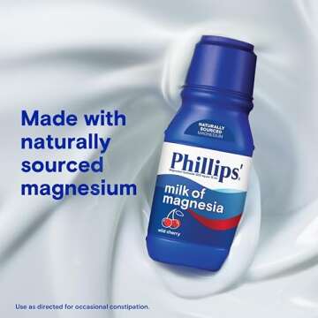 Phillips’ Milk of Magnesia Liquid Laxative, Wild Cherry Flavor, Stimulant Free, Cramp Free Relief of Occasional Constipation*, Effective in 30 minutes - 6 hours, #1 Milk of Magnesia Brand, 26 oz