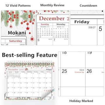 Small Desk Calendar 2025-2026, Mokani Standing Desktop Calendar 2025(January 2025-June 2026), Academic Year Flip Calender with 234 Stickers & US Holidays Marked (8"x6")