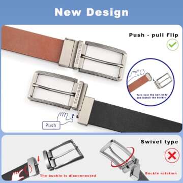 BESTKEE Men's Belt, 35mm, Leather Reversible Belts For Men - for Gift Mens Work Business Casual, One Reverse For 2 Sides